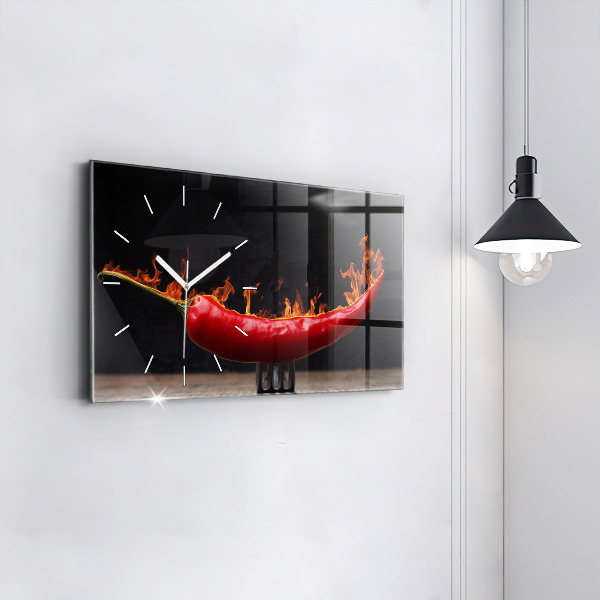 Horizontální skleněné hodiny na stěnu Pepřová paprika
