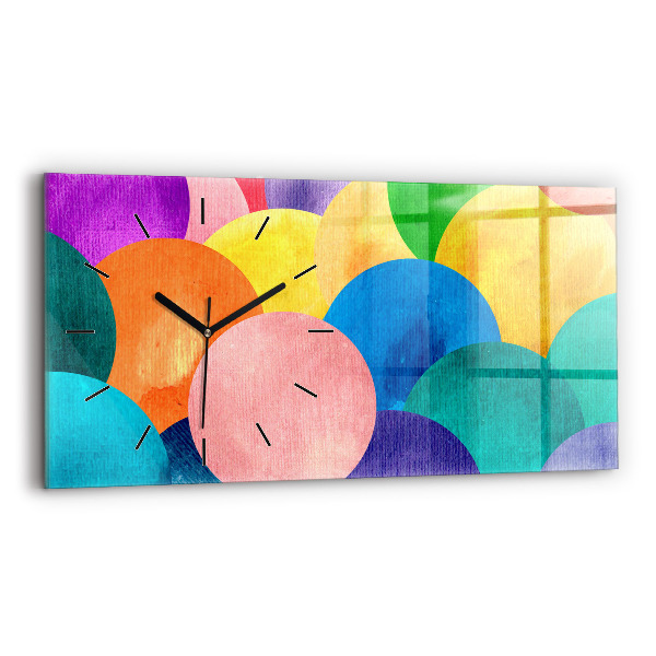Horizontální skleněné hodiny na stěnu Abstraktní kruhy