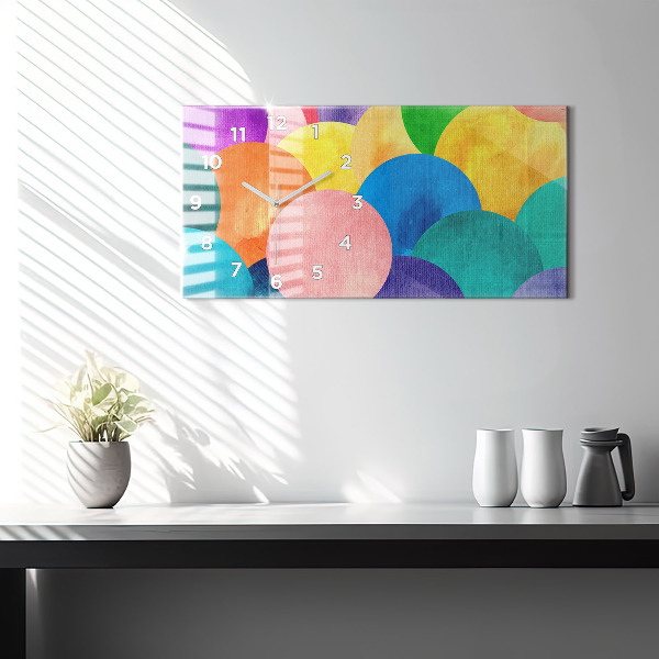 Horizontální skleněné hodiny na stěnu Abstraktní kruhy