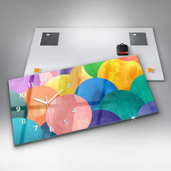 Horizontální skleněné hodiny na stěnu Abstraktní kruhy