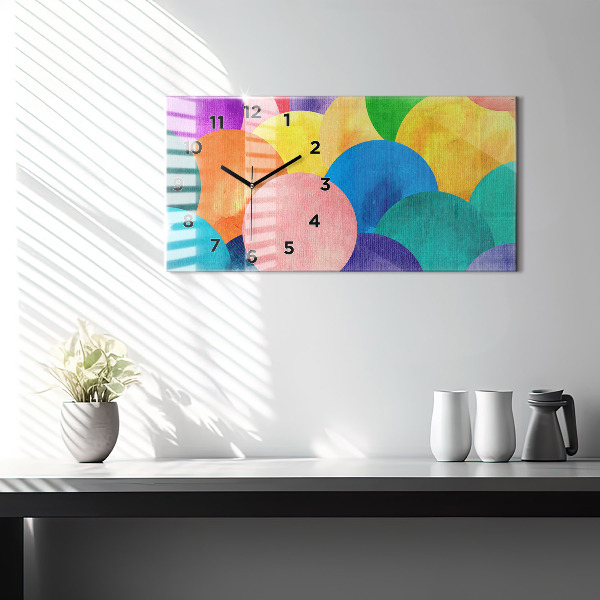 Horizontální skleněné hodiny na stěnu Abstraktní kruhy