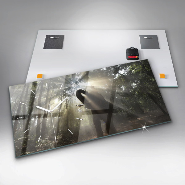 Horizontální skleněné hodiny na stěnu Slon v džungli