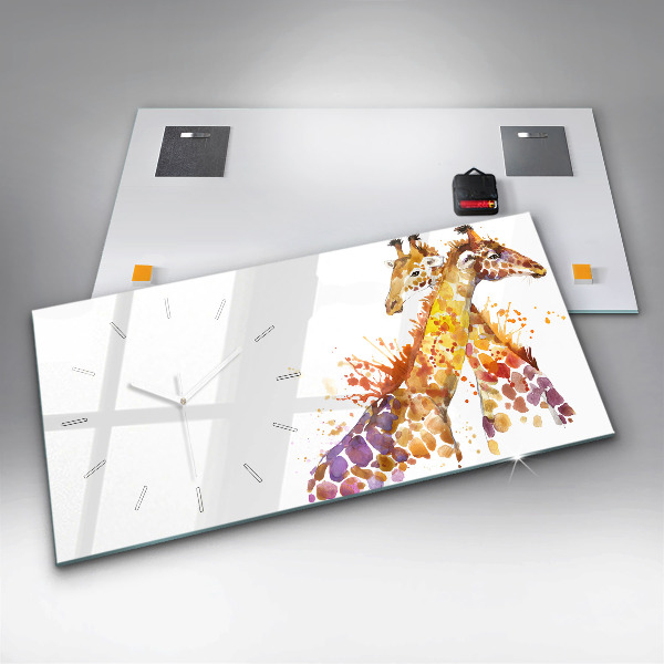 Horizontální skleněné hodiny na stěnu Akvarel žirafy