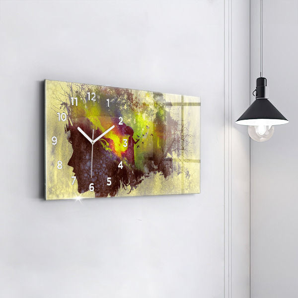 Horizontální skleněné hodiny na stěnu Žena v lese