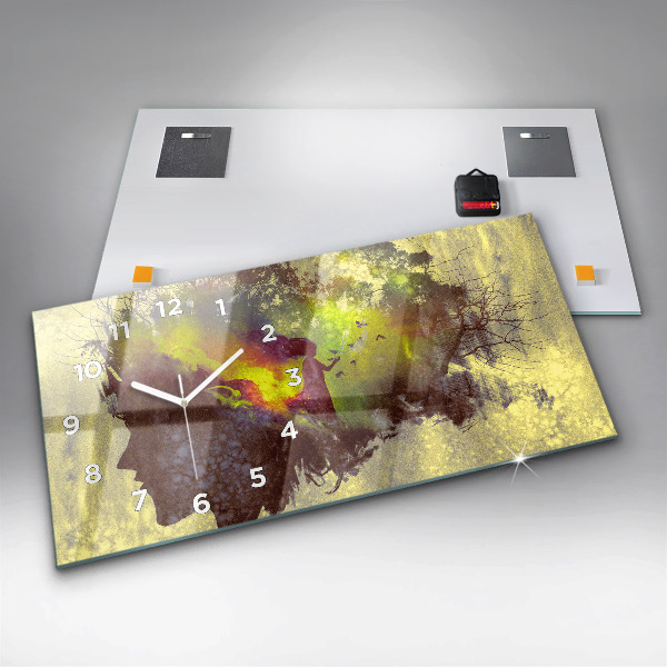 Horizontální skleněné hodiny na stěnu Žena v lese