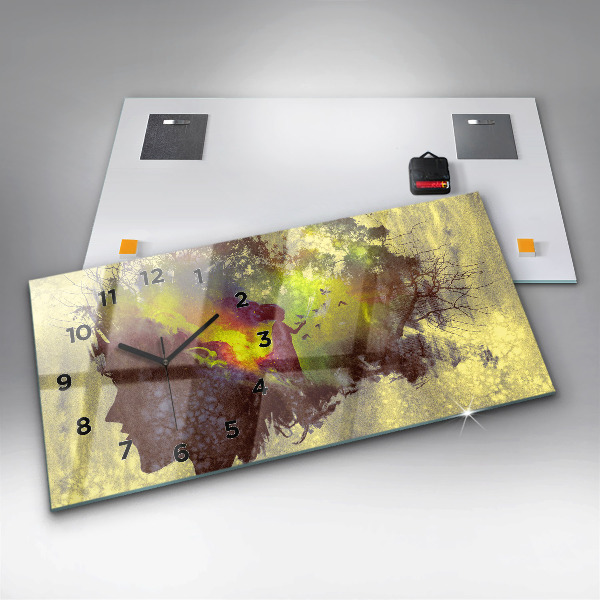 Horizontální skleněné hodiny na stěnu Žena v lese