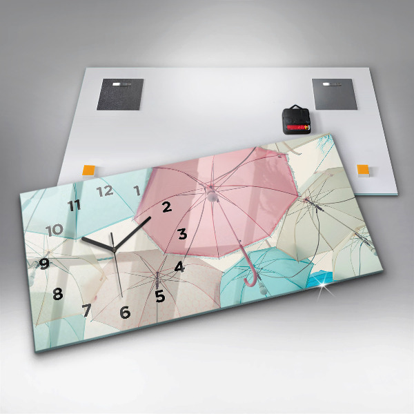 Horizontální skleněné hodiny na stěnu Pastelové deštníky