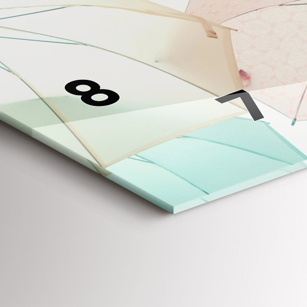 Horizontální skleněné hodiny na stěnu Pastelové deštníky