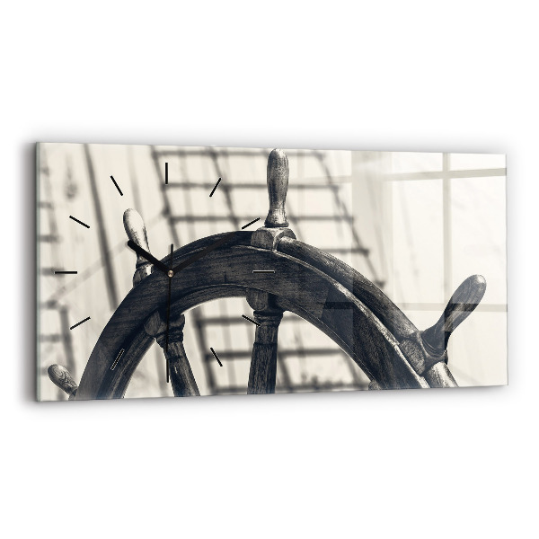 Horizontální skleněné hodiny na stěnu Starobylá loď