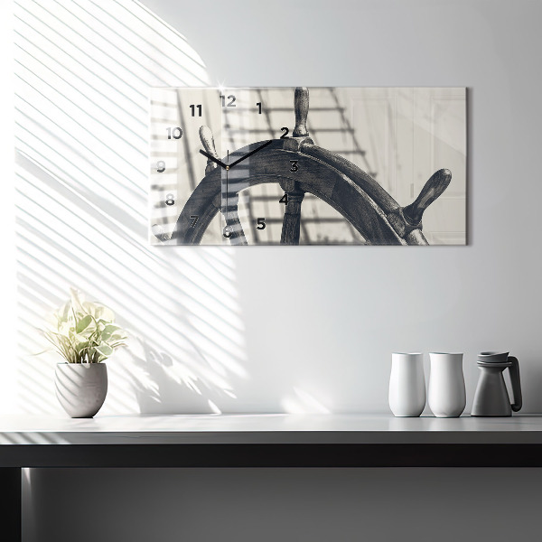 Horizontální skleněné hodiny na stěnu Starobylá loď