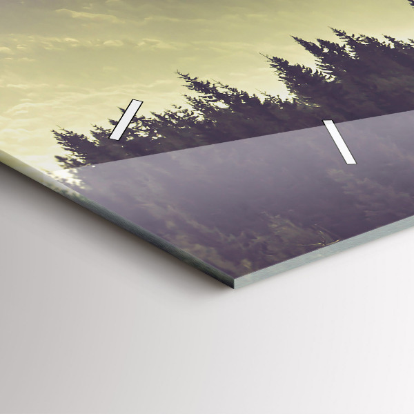 Horizontální skleněné hodiny na stěnu Mlžné horské svahy