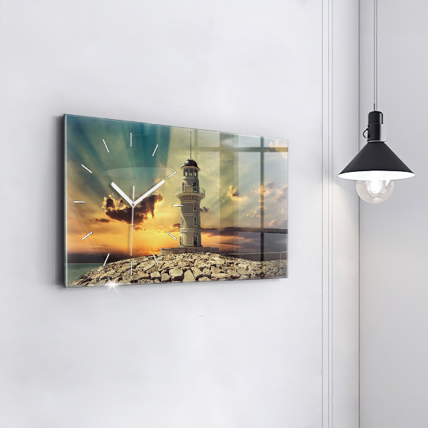 Horizontální skleněné hodiny na stěnu Maják na moři