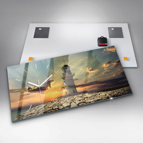 Horizontální skleněné hodiny na stěnu Maják na moři