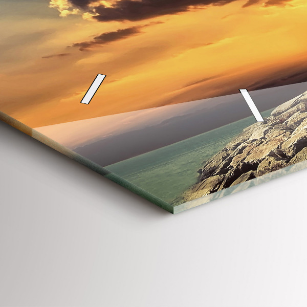 Horizontální skleněné hodiny na stěnu Maják na moři