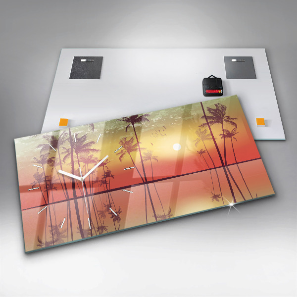 Horizontální skleněné hodiny na stěnu Tropické palmy