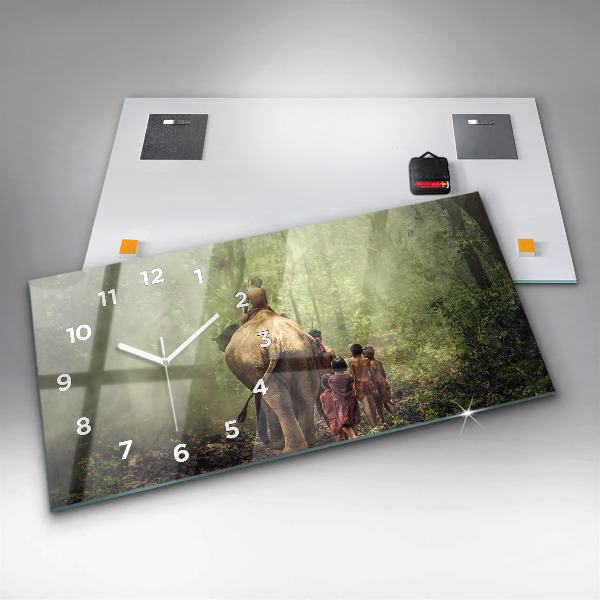 Horizontální skleněné hodiny na stěnu Děti vedoucí slona