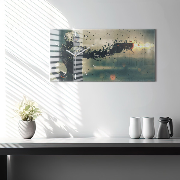 Horizontální skleněné hodiny na stěnu Hra se smrtícími zbraněmi