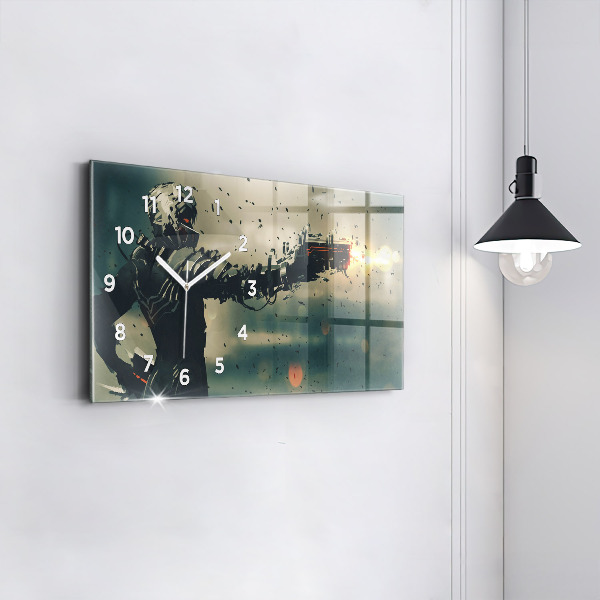 Horizontální skleněné hodiny na stěnu Hra se smrtícími zbraněmi