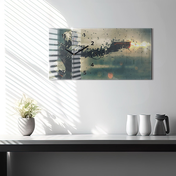 Horizontální skleněné hodiny na stěnu Hra se smrtícími zbraněmi