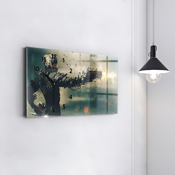 Horizontální skleněné hodiny na stěnu Hra se smrtícími zbraněmi