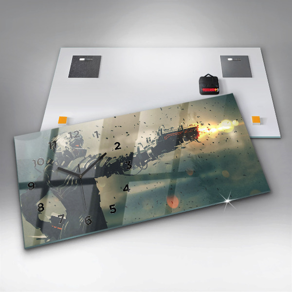 Horizontální skleněné hodiny na stěnu Hra se smrtícími zbraněmi