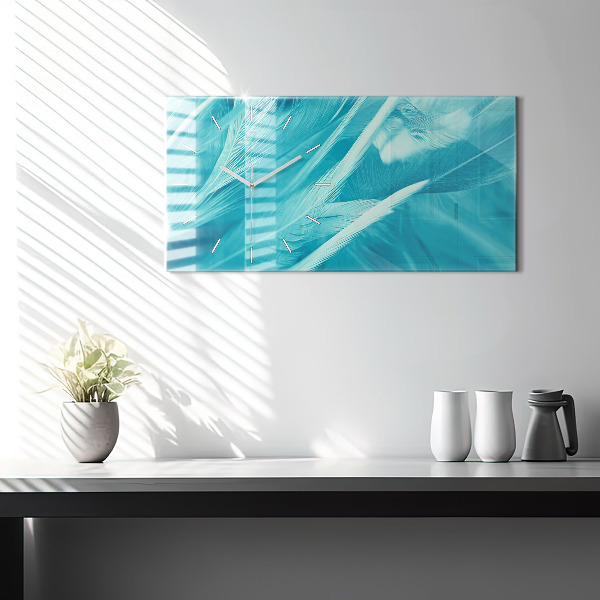 Horizontální skleněné hodiny na stěnu Zelený tyrkysový vinobraní