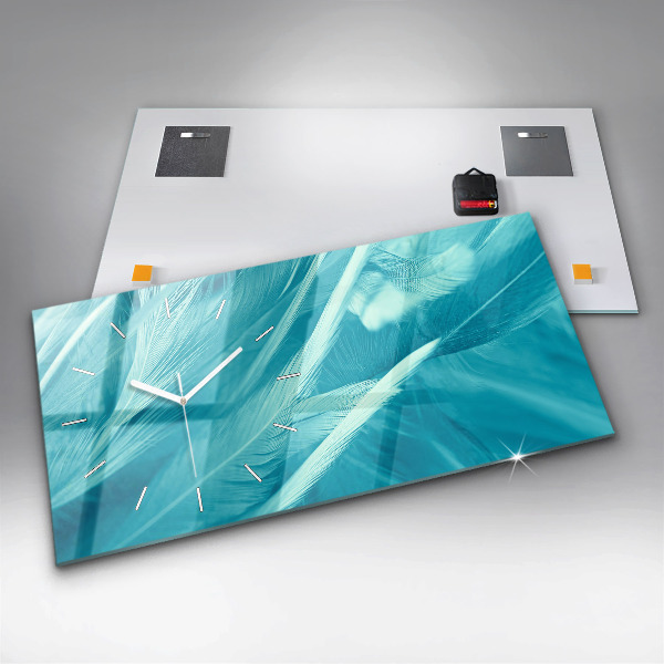 Horizontální skleněné hodiny na stěnu Zelený tyrkysový vinobraní