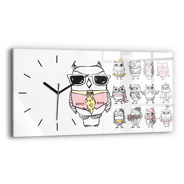Horizontální skleněné hodiny na stěnu Vintage plakát se sovami