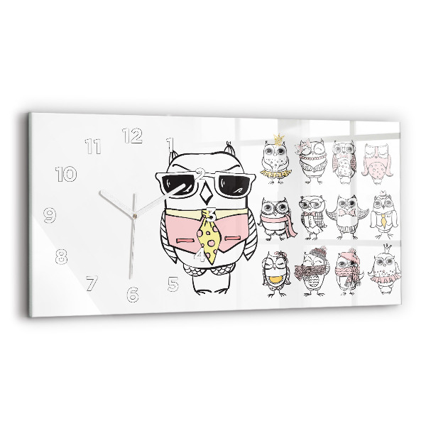 Horizontální skleněné hodiny na stěnu Vintage plakát se sovami
