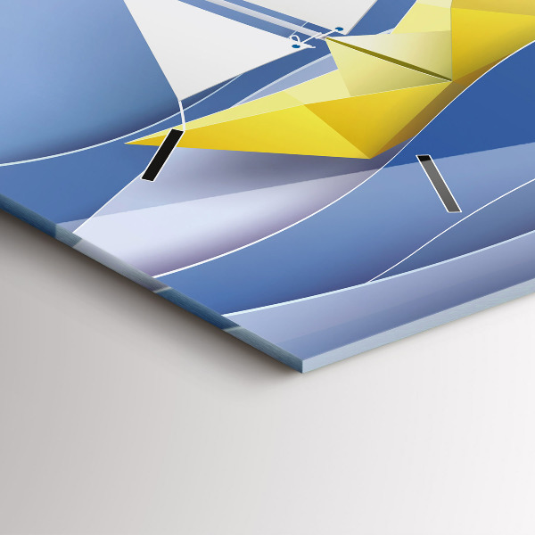 Horizontální skleněné hodiny na stěnu Origami barevné plachetnice