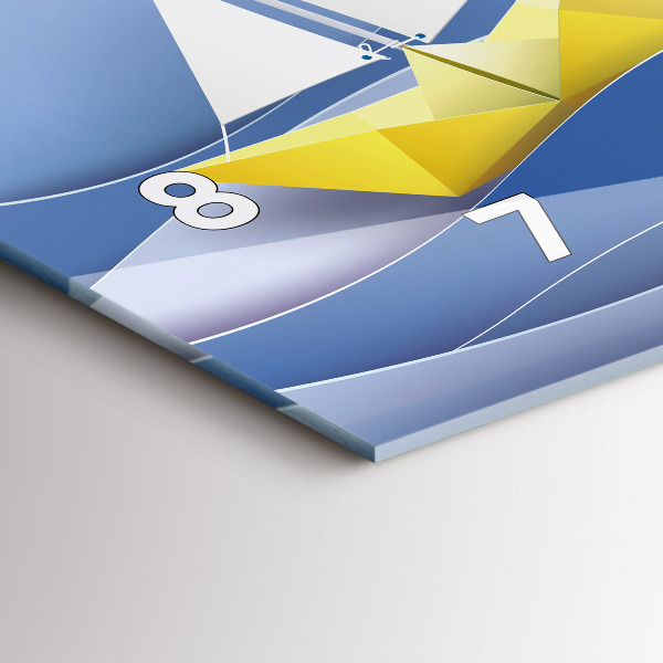 Horizontální skleněné hodiny na stěnu Origami barevné plachetnice