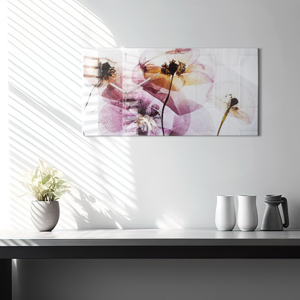 Horizontální skleněné hodiny na stěnu Suché máky Květiny