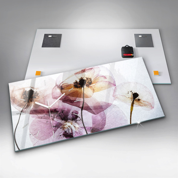 Horizontální skleněné hodiny na stěnu Suché máky Květiny