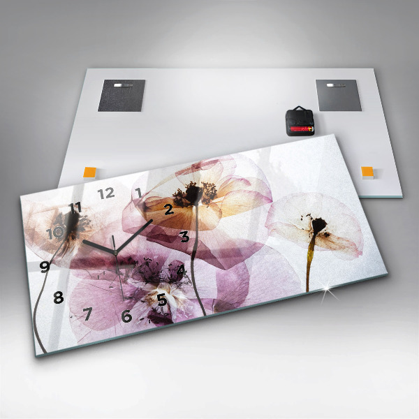 Horizontální skleněné hodiny na stěnu Suché máky Květiny