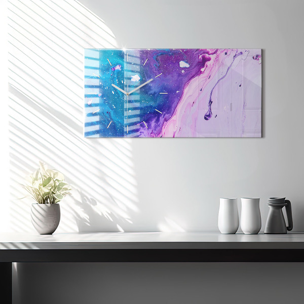 Horizontální skleněné hodiny na stěnu Barevné pozadí