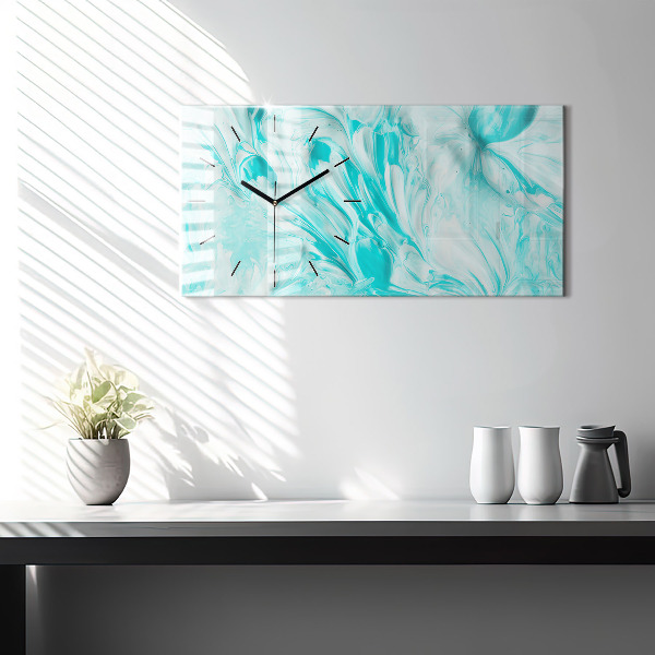 Horizontální skleněné hodiny na stěnu Modrá abstrakce