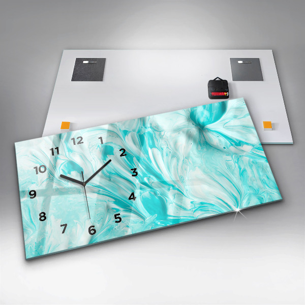 Horizontální skleněné hodiny na stěnu Modrá abstrakce
