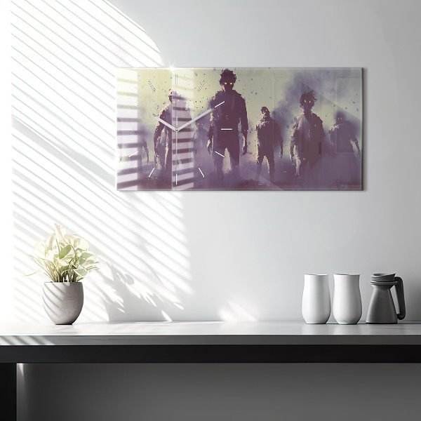 Horizontální skleněné hodiny na stěnu Zombie v noci - halloween