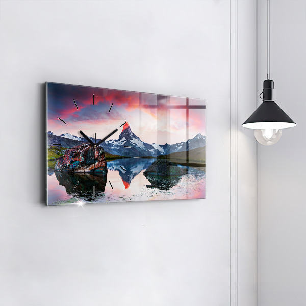 Horizontální skleněné hodiny na stěnu Jezero Stellisee Matterhorn