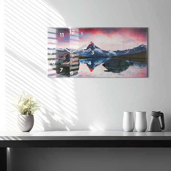 Horizontální skleněné hodiny na stěnu Jezero Stellisee Matterhorn