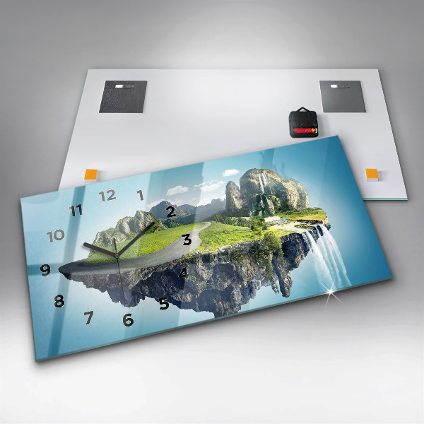 Horizontální skleněné hodiny na stěnu Létající ostrov