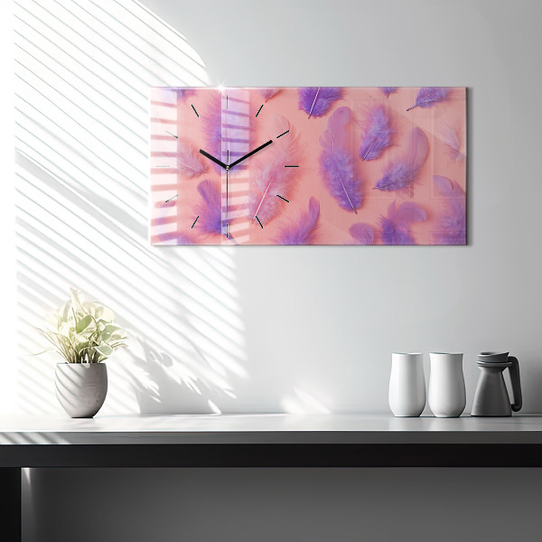 Horizontální skleněné hodiny na stěnu Barevné peří