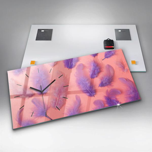 Horizontální skleněné hodiny na stěnu Barevné peří