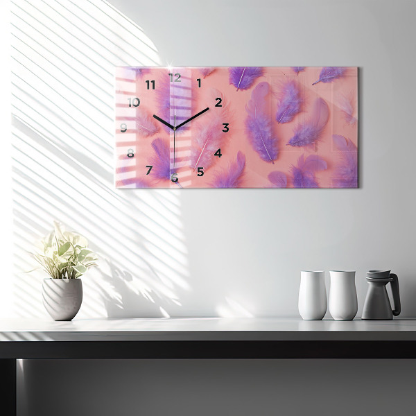 Horizontální skleněné hodiny na stěnu Barevné peří