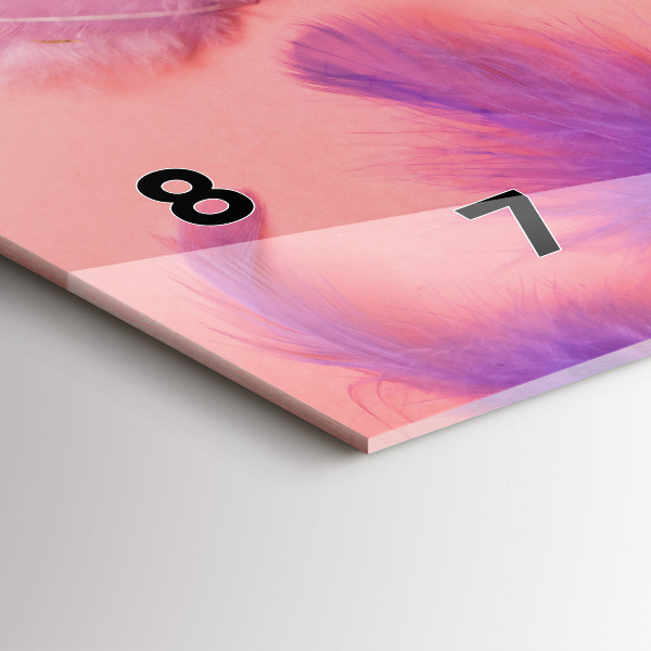 Horizontální skleněné hodiny na stěnu Barevné peří