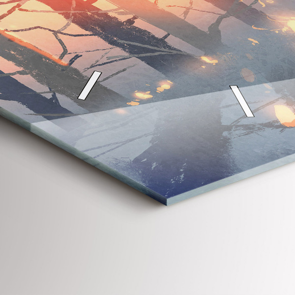 Horizontální skleněné hodiny na stěnu Zimní krajina stromů