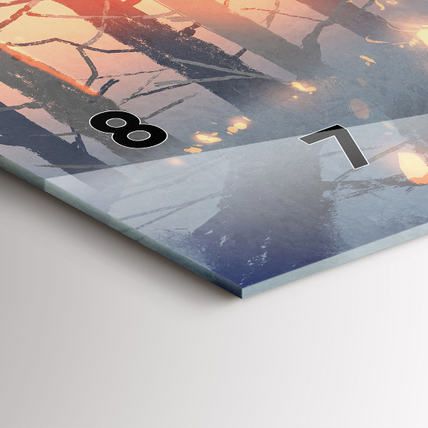 Horizontální skleněné hodiny na stěnu Zimní krajina stromů