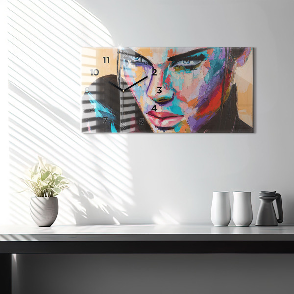 Horizontální skleněné hodiny na stěnu Portrét ženy