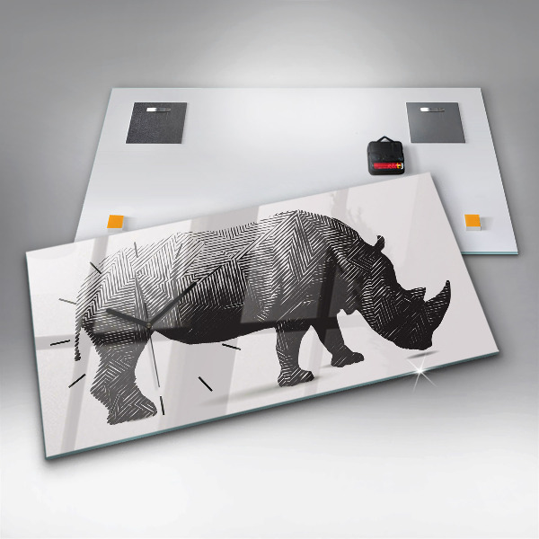 Horizontální skleněné hodiny na stěnu Nosorožec line art