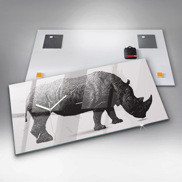 Horizontální skleněné hodiny na stěnu Nosorožec line art